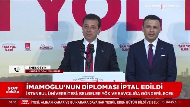 Ekrem İmamoğlu’nun diploması iptal edildi