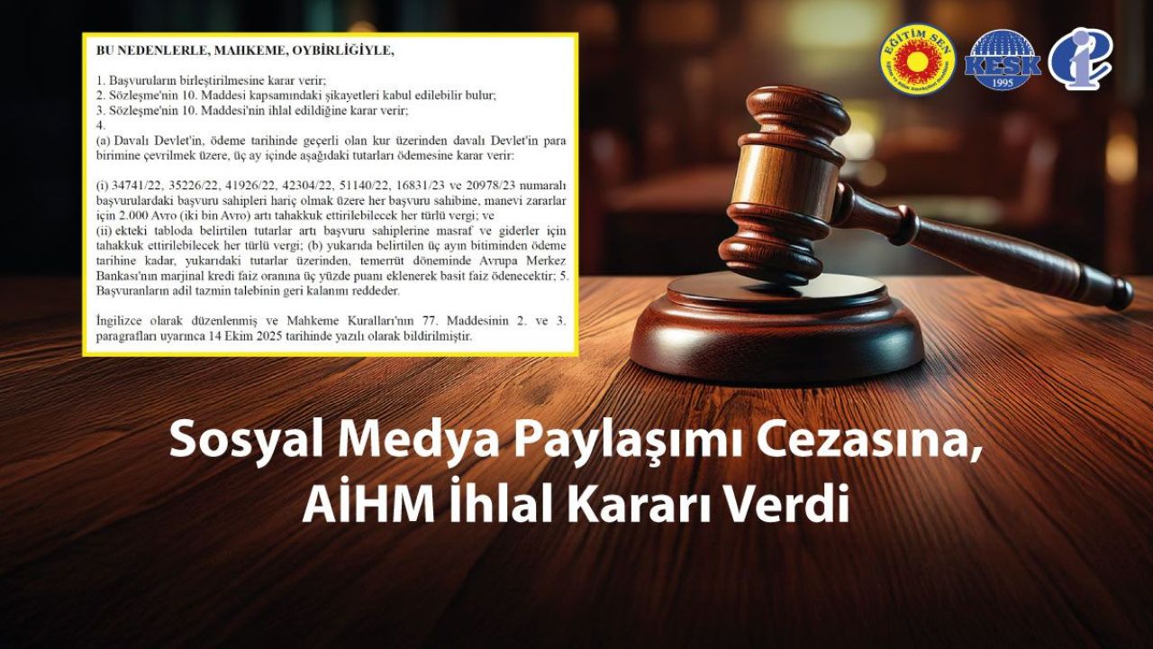 AİHM’den Emsal Karar: Sosyal Medya Paylaşımı Nedeniyle Verilen Cezada İfade Özgürlüğü İhlali AİHM’den Emsal Karar: Sosyal Medya Paylaşımı Nedeniyle Verilen Cezada İfade Özgürlüğü İhlali