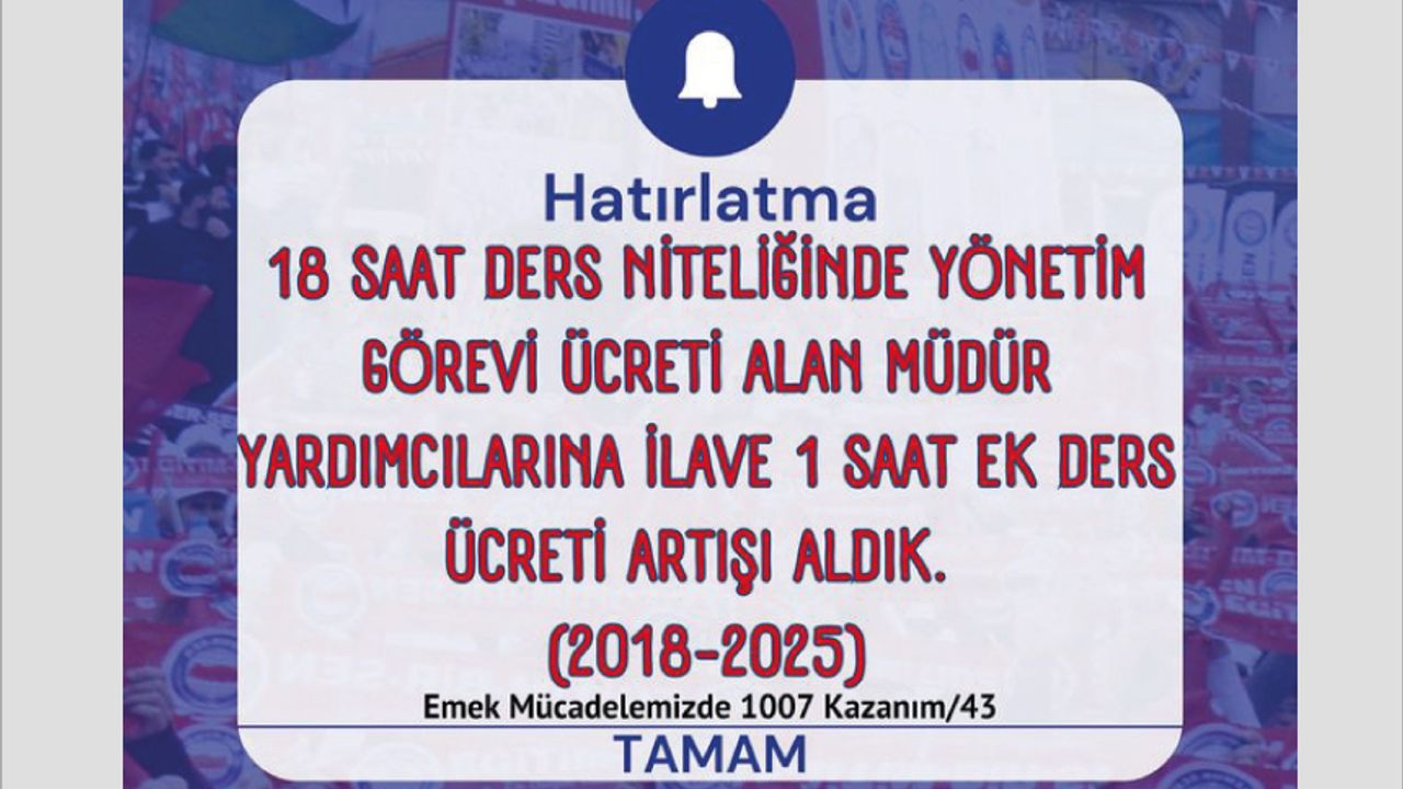Müdür Yardımcılarına İlave 1 Saat Ek Ders Ücreti